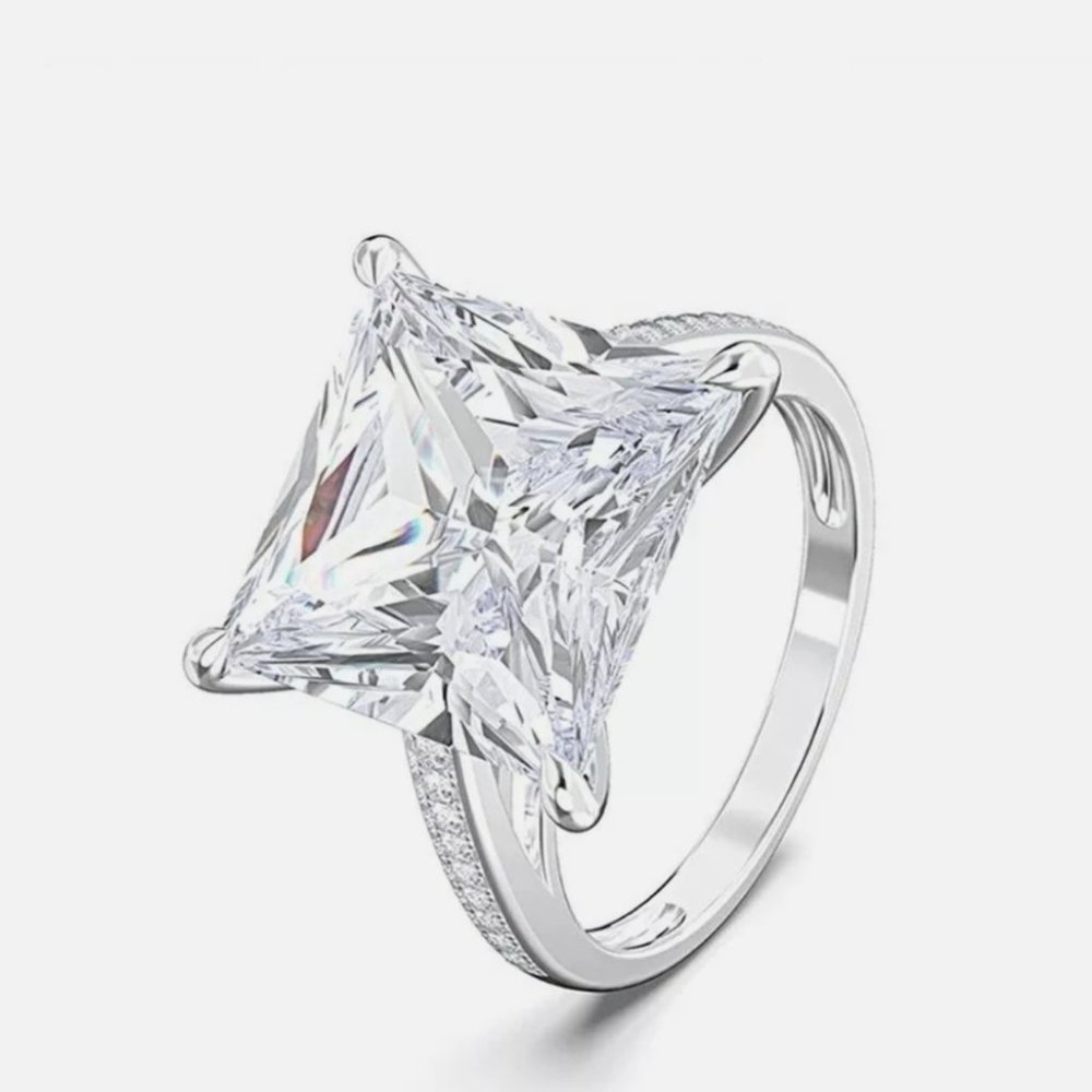 Princess Cut Cubic Zirconia 925 Silver Ring - Picture 2 of 4
